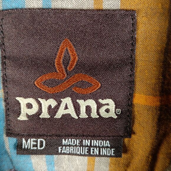 PrAna Shirt Men Medium Brown Button Up Southwestern - Picture 2 of 8